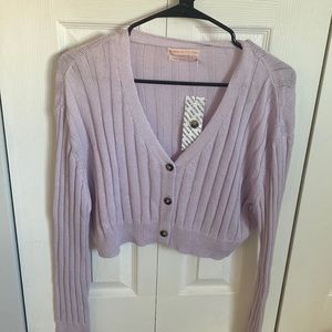 purple cardigan